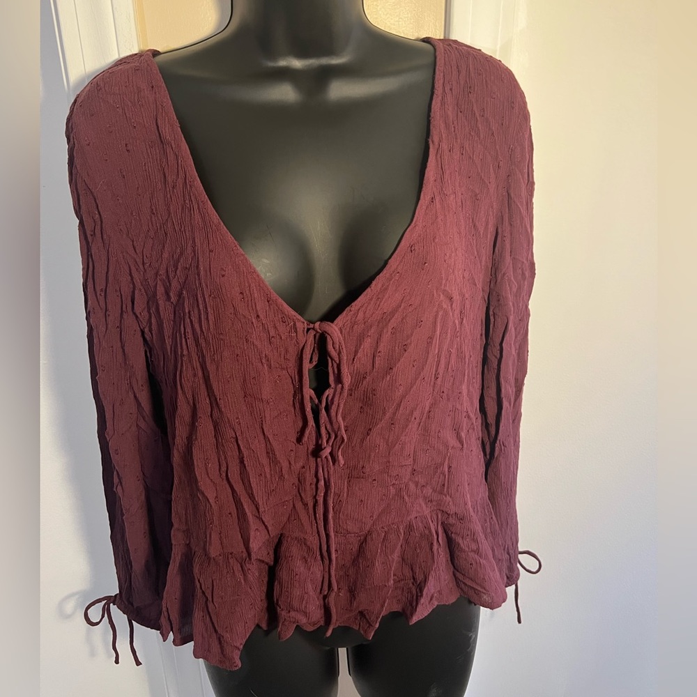 American Eagle Burgundy Peasant Top Size XS